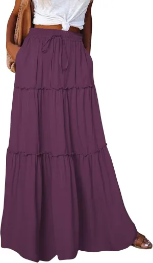 High Waisted Trendy Maxi Skirt, Elegantes Boho Flowy Vacation 2025 Long Skirt