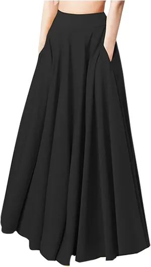 hlysgo Women's Summer Flowy Swing A-Line Maxi Skirt 2025 Fashion Trendy High Waist Pleated Long Dress with Pockets