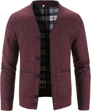 JEsilunmaMY Men's V Neck Cardigan Sweater Button Down Cotton Chunky Knitted Sweaters Slim Fit Casual Fleece Soft Knitwear