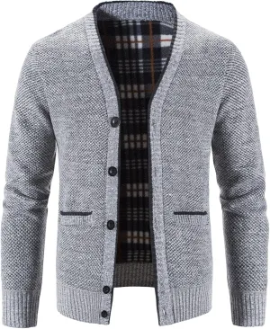 JEsilunmaMY Men's V Neck Cardigan Sweater Button Down Cotton Chunky Knitted Sweaters Slim Fit Casual Fleece Soft Knitwear
