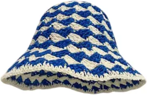 KORADI Women Sun Hats Two-Tone Straw Hat Wide Brim Crochet Summer Beach Hats Hollow Out Bucket Hat