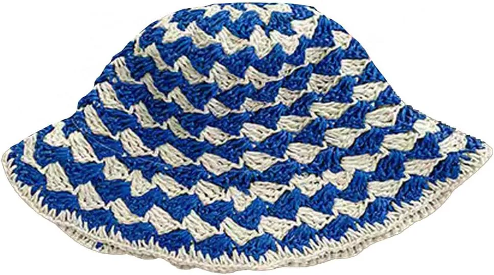 KORADI Women Sun Hats Two-Tone Straw Hat Wide Brim Crochet Summer Beach Hats Hollow Out Bucket Hat