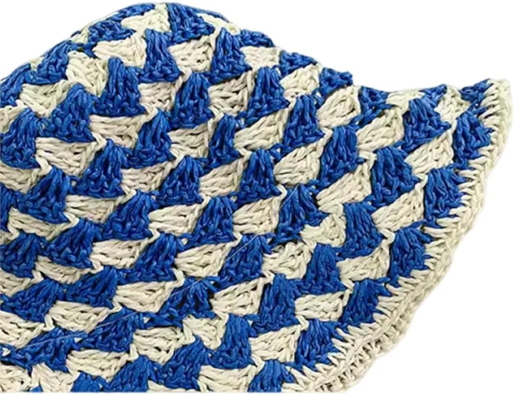 KORADI Women Sun Hats Two-Tone Straw Hat Wide Brim Crochet Summer Beach Hats Hollow Out Bucket Hat