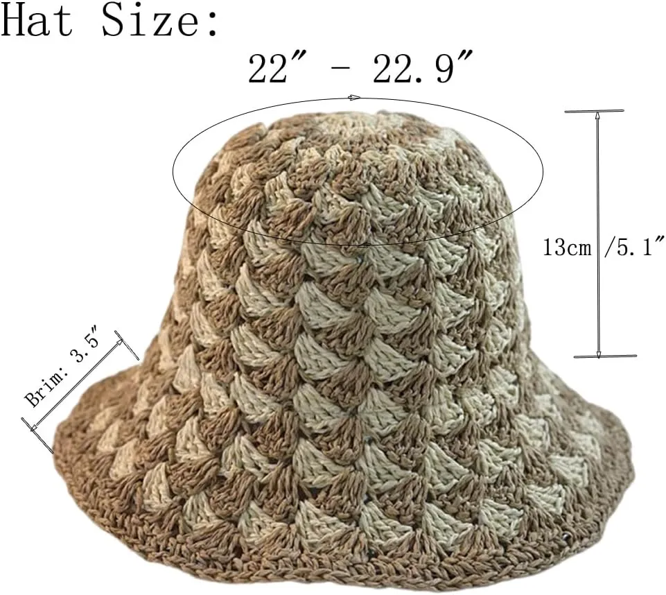 KORADI Women Sun Hats Two-Tone Straw Hat Wide Brim Crochet Summer Beach Hats Hollow Out Bucket Hat