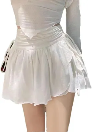 Korean Style Mini Skirt for Women High Waist Irregular Drawstring Pleated Skirt Summer Versatile Short Skirt