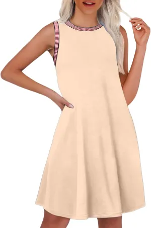 Kubbon Womens Summer Dresses A-Line Sleeveless Boat Neck Mini Dress Casual Loose Sundress Beach Vacation Tank Dresses