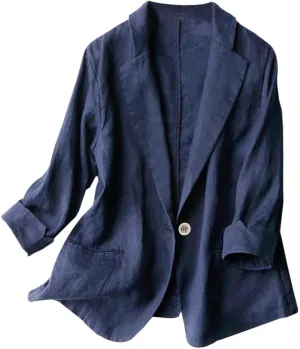 Linen Blazer Womens Casual Blazers Open Front Long Sleeve Work Office Suit Jackets Trendy Business Casual Jackets Coat