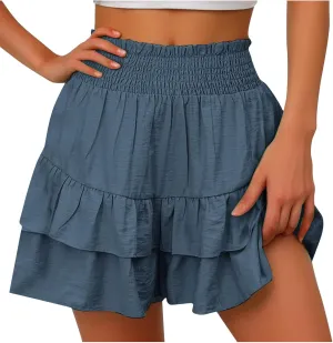 maisdgop Shorts for Women 2024 Summer Pleated Hem Beach Shorts Trendy Ruffle Yoga Shorts Comfy High Waisted Bermuda Shorts