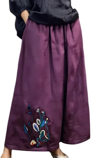 Maxi Skirts For Women Summer Embroidered Print A Line Elastic Waist Loose Flowy Trendy Casual with Pockets 2025