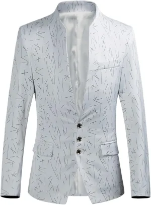 Mens Fashion Blazer Big and Tall Slim Fit Suit Jacket Collarless Long Sleeve Button Down Business Casual Sport Coat