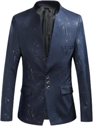 Mens Fashion Blazer Big and Tall Slim Fit Suit Jacket Collarless Long Sleeve Button Down Business Casual Sport Coat