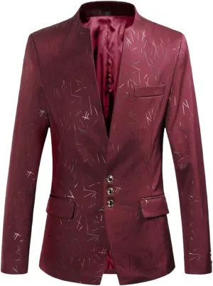 Mens Fashion Blazer Big and Tall Slim Fit Suit Jacket Collarless Long Sleeve Button Down Business Casual Sport Coat