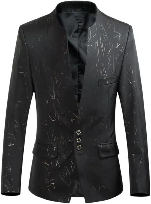 Mens Fashion Blazer Big and Tall Slim Fit Suit Jacket Collarless Long Sleeve Button Down Business Casual Sport Coat
