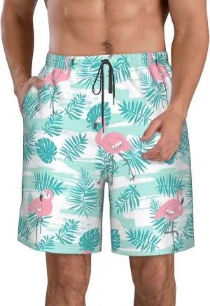 Men's Quick Dry Fashion Board Shorts Surf Beach Shorts Hawaiian Palm Print Swim Trunks Quick Dry