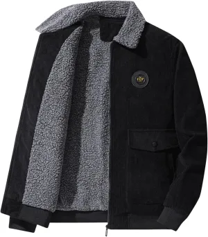 Men's Sherpa Lined Jacket Corduroy Trucker Jacket Warm Thickened Fall Winter Coats Soft Fleece Overcoat for Men
