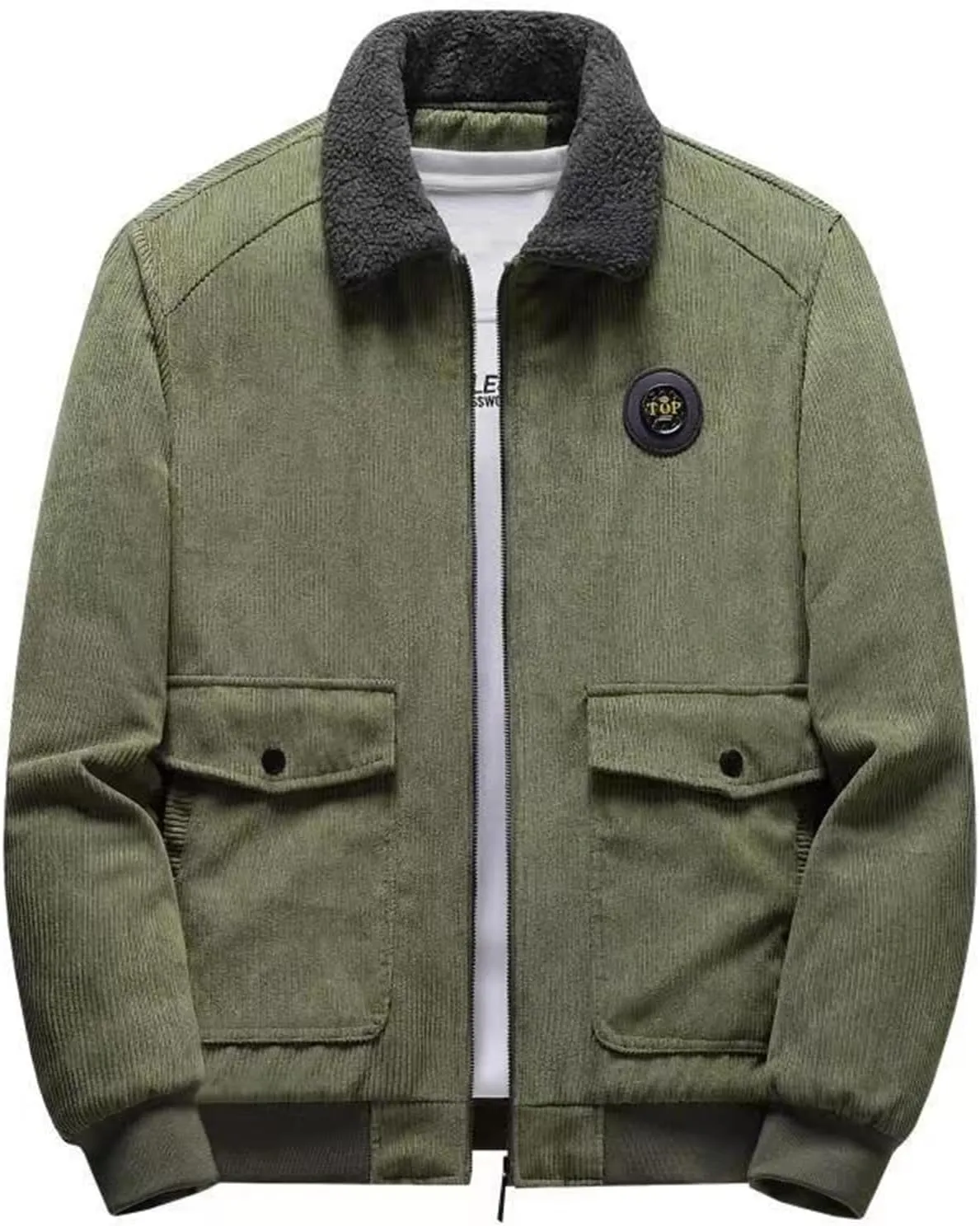 Men's Sherpa Lined Jacket Corduroy Trucker Jacket Warm Thickened Fall Winter Coats Soft Fleece Overcoat for Men