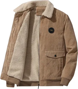 Men's Sherpa Lined Jacket Corduroy Trucker Jacket Warm Thickened Fall Winter Coats Soft Fleece Overcoat for Men