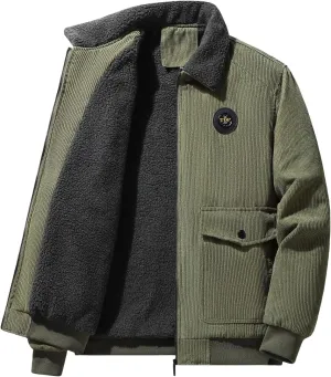 Men's Sherpa Lined Jacket Corduroy Trucker Jacket Warm Thickened Fall Winter Coats Soft Fleece Overcoat for Men