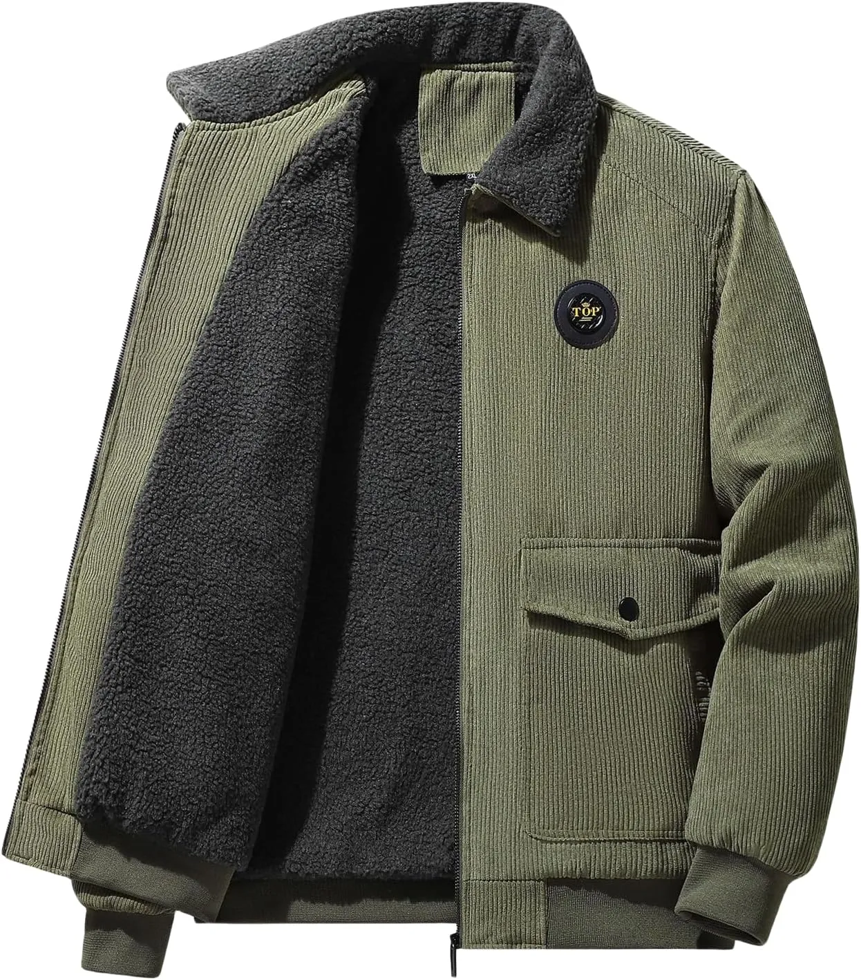 Men's Sherpa Lined Jacket Corduroy Trucker Jacket Warm Thickened Fall Winter Coats Soft Fleece Overcoat for Men