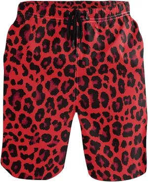 Mens Swim Trunks Leopard Beach Board Shorts Quick Dry Swim Shorts with Pockets