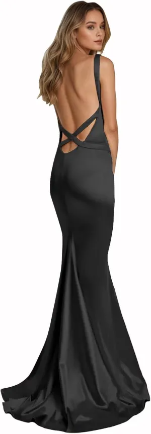 Mermaid Satin Prom Dresses Backless Spaghetti Straps Long Formal Evening Gowns for Women Cocktail Party Dress