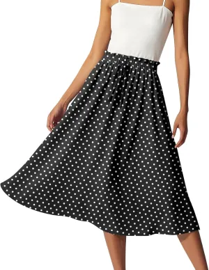 Midi Boho Floral Skirts for Women Trendy A Line Skirt Drawstring High Elastic Waist Comfy Flowy Skorts