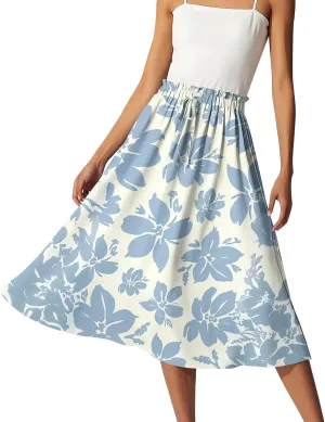 Midi Boho Floral Skirts for Women Trendy Drawstring High Elastic Waist Comfy Flowy A Line Skirt Skorts