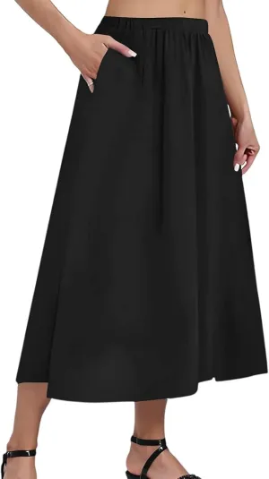 Midi Boho Floral Skirts for Women Trendy High Elastic Waist Comfy Flowy A Line Skirt Skorts with Pockets