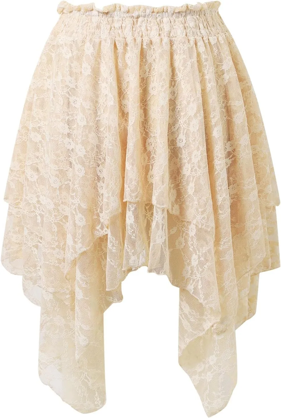 Mini Black Skirt for Women Y2K Lace Tiered A-Line Low Rise Ruffles Pleated Lace Trim Flowy Skirts with Slip Underskirt