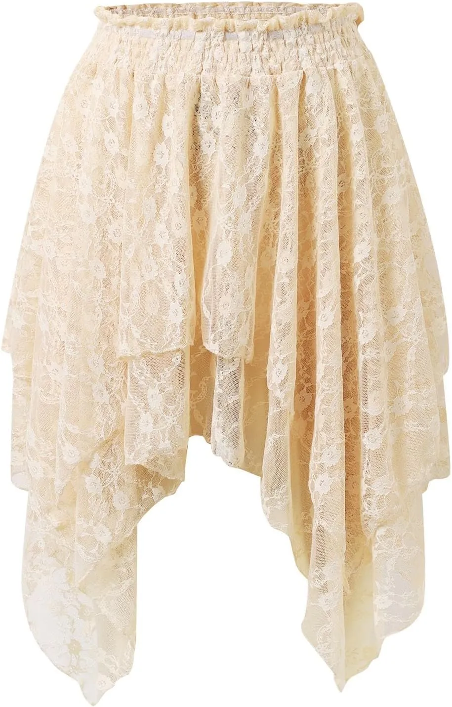 Mini Black Skirt for Women Y2K Lace Tiered A-Line Low Rise Ruffles Pleated Lace Trim Flowy Skirts with Slip Underskirt