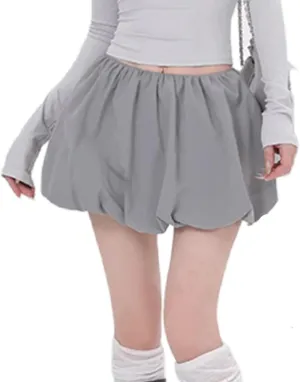 Nituyy Women Y2K Mini Bubble Skirts Ruffle Hem High Waisted Pleated Short Skirts Puffy Balloon A-line Skirt Summer Dresses