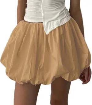 Nituyy Women Y2K Mini Bubble Skirts Ruffle Hem High Waisted Pleated Short Skirts Puffy Balloon A-line Skirt Summer Dresses