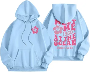 Pink Graphic Hoodies for Women Teen Girls Oversized Cute Preppy Sweatshirts Casual Long Sleeve Pullover Tops with Pockets