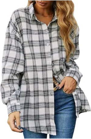 Plaid Blazer for Women Lightweight Women's Flannel Plaid Shirt Casual Button Down Plaid Jacket Fashion Plus Size Boyfriend Plaid Coat Womens Short Sleeve Denim Jacket