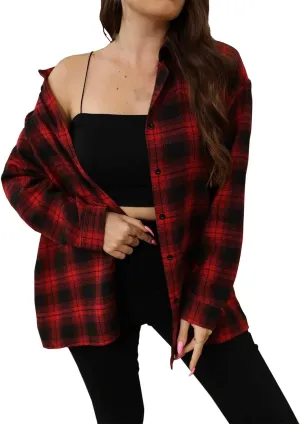 Plaid Shirts for Women Buffalo Plaid Shirts Oversized Long Sleeve Casual Button Down Blouse Casual Boyfriend Tops