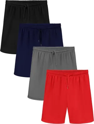 Poroka 4 Packs Toddler Boys Shorts Quick Dry Athletic Basketball Shorts with Drawstring