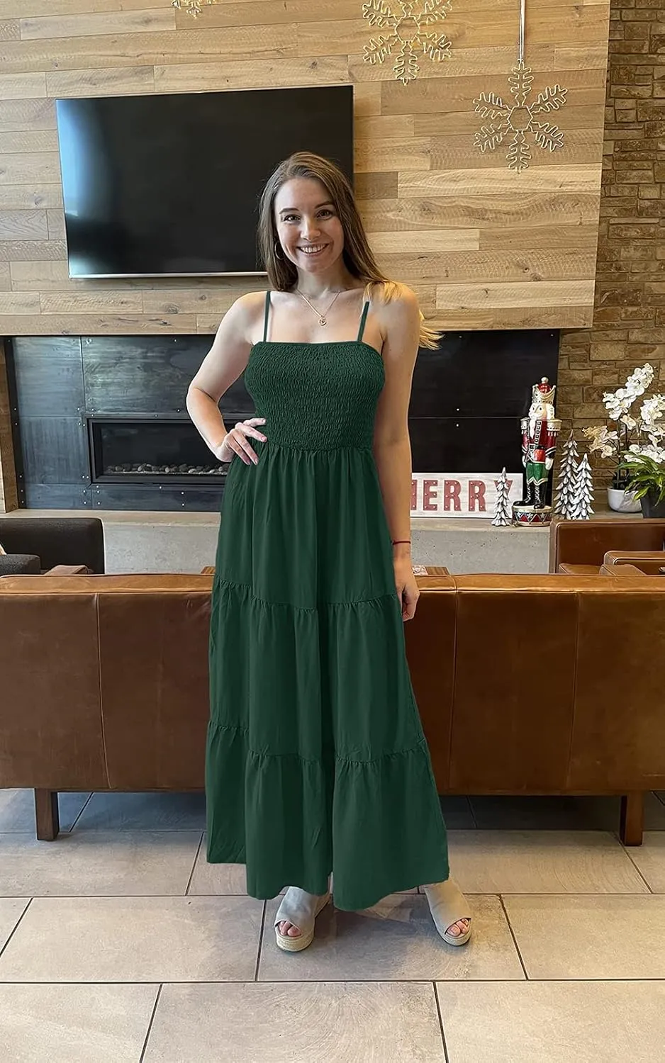 PRETTYGARDEN Women's Summer Maxi Dress 2025 Casual Boho Sleeveless Spaghetti Strap Smocked Tiered Long Beach Sundresses
