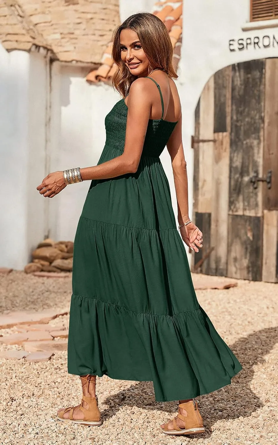 PRETTYGARDEN Women's Summer Maxi Dress 2025 Casual Boho Sleeveless Spaghetti Strap Smocked Tiered Long Beach Sundresses