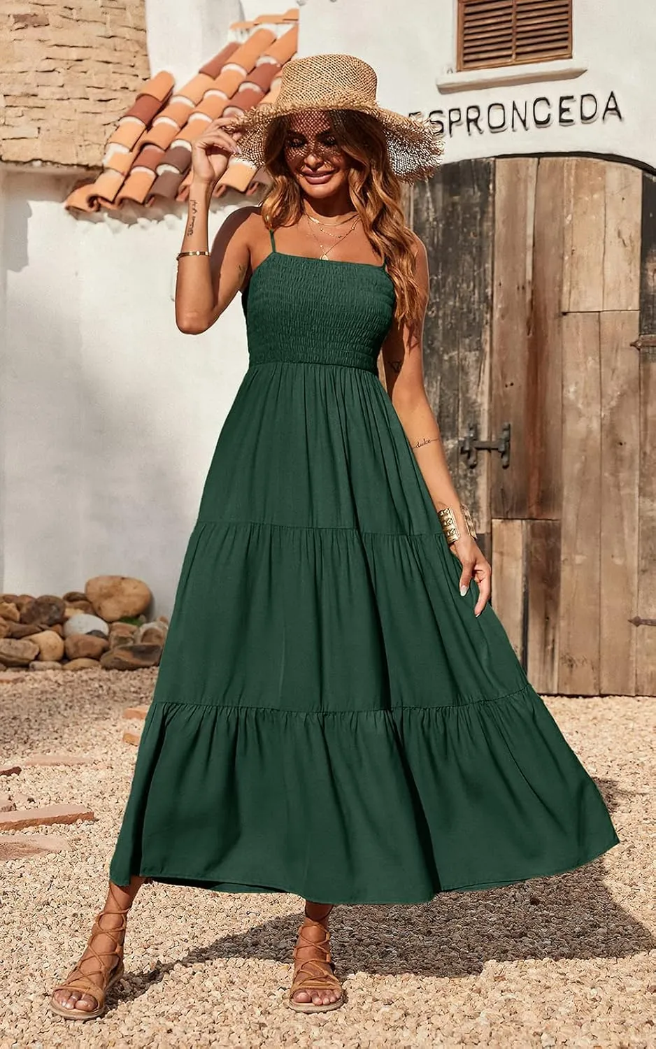 PRETTYGARDEN Women's Summer Maxi Dress 2025 Casual Boho Sleeveless Spaghetti Strap Smocked Tiered Long Beach Sundresses