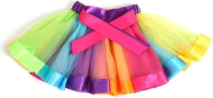 Rainbow Tutu Skirt for Women Colorful Ballet Costume Skirt Adult Dance Petticoat with Satin Trim Ribbon