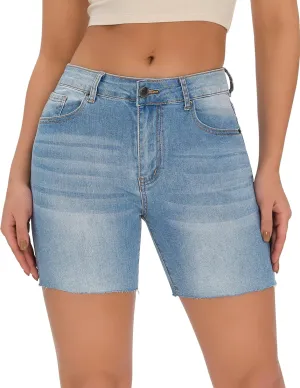 roswear Women's High Waisted Mid Thigh Stretchy Cut Off Jean Shorts