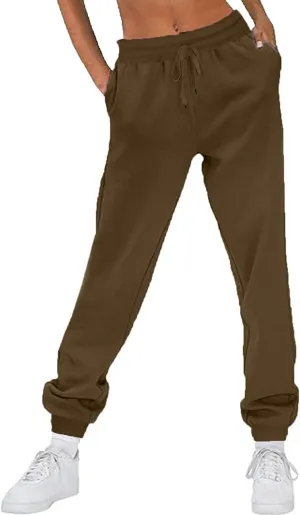 Ruziyoog Women Jogger Pants with Pockets Drawstring High Waist Sweatpants Fleece Cinched Bottoms Cozy Lounge Trousers