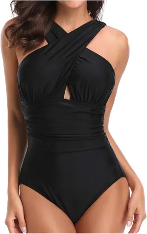Rvidbe Womens One-Piece Swimsuit Ruched Tummy Control High Cut Backless V Neck Bathing Suits Swimwear One-Piece Swimsuit Women Swimsuit Women