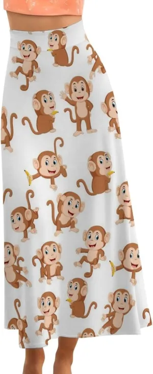 Sexy Monkeys Thai Style Maxi Skirts High Waist Hidden Zip Ruffling Flowy Spring Skirts