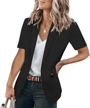 Short Sleeve Blazers for Women Business Casual Work Office Suit Jackets Lightweight Elegant Open Front Lapel Jacket