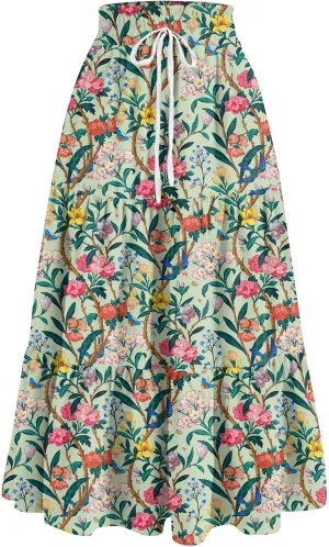 Skirts for Women Trendy Ruffled Summer Plain Color Retro Pleated Skirts Flowy Casual Long Skirt