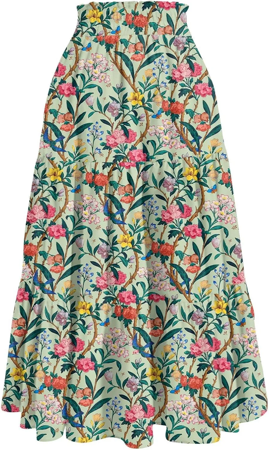 Skirts for Women Trendy Ruffled Summer Plain Color Retro Pleated Skirts Flowy Casual Long Skirt