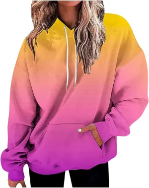 SMIDOW Women's Gradient Hooded Sweatshirts Oversized Fleece Pullover Hoodie Top Fall Outfits 2023 Winter Clothes