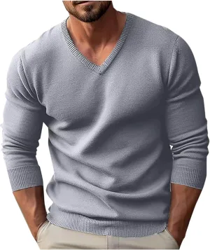 Soft Cozy Sweaters for Men V Neck Long Sleeve Pullover Sweater Slim Fit Dress Sweater Lightweight Knitted Sweaters