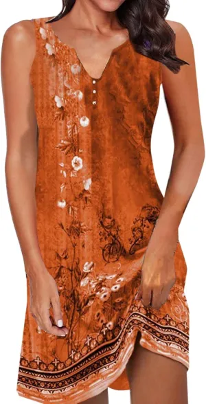 Sun Dresses for Women 2024 Casual Beach Floral Print V Neck Shift Dress Loose Plus Size Summer Sundresses